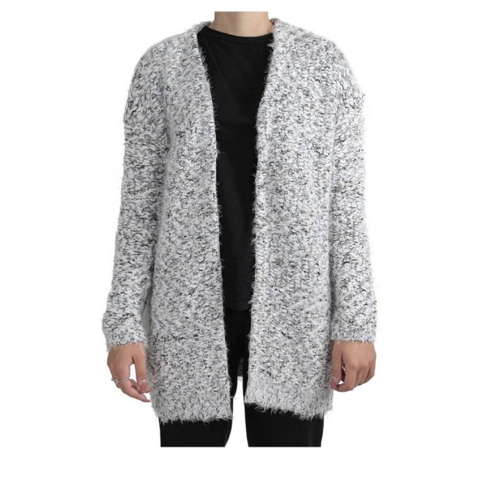 Relativity Soft Textured Eyelash gray and white marled Open Cardigan